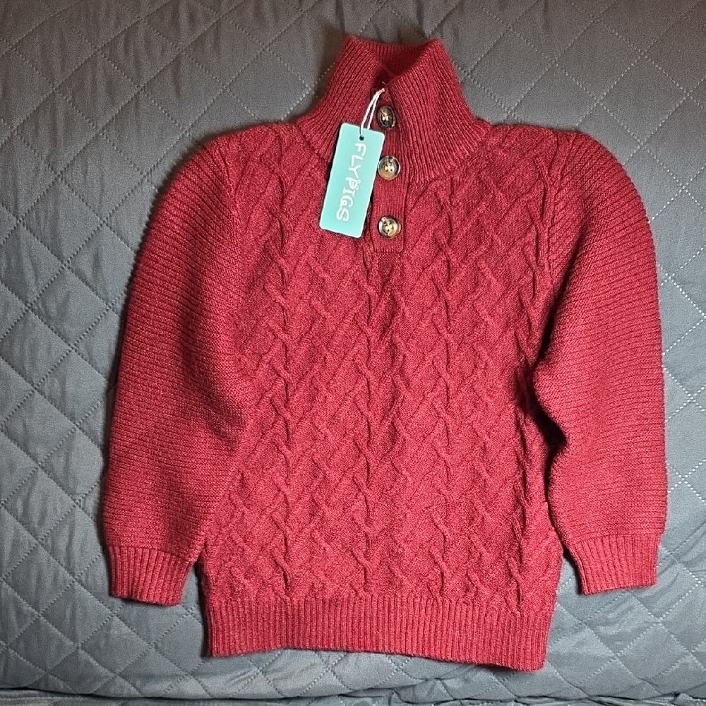 Stylish Red Cable Knit Sweater for Kids Sz Missing